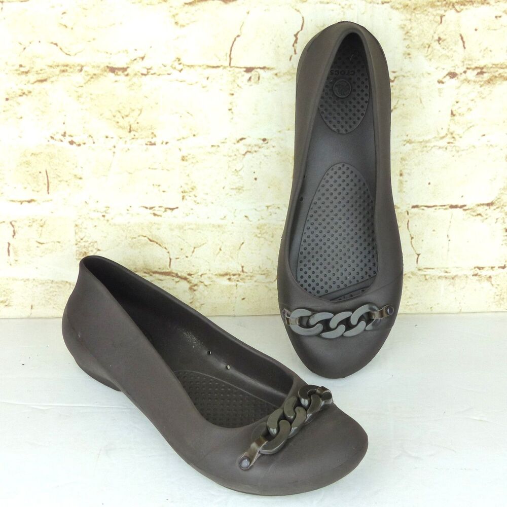 Crocs Gianna Chain Link Ballet Flats Womens 7 Brown Slip On Lightweight Comfort